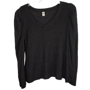 Its Fashion Black Ribbed Knit Top V-neck Women Plus Size 2X Long Sleeve